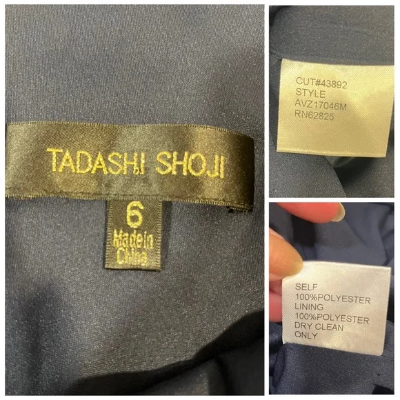 TADASHI SHOJI Olga Navy Floral Midi Dress V-Neck Sleeveless Size 6 flower EUC